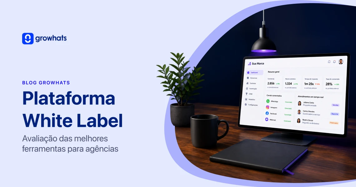 Dashboard de Plataforma White Label para agências com CRM conversacional, WhatsApp omnichannel e automação de atendimento.